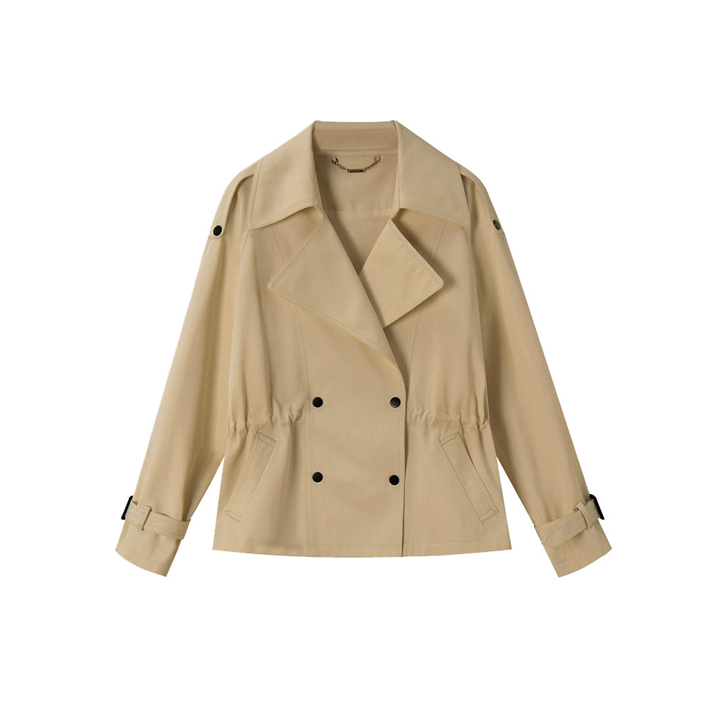 高級抽繩顯高短款風衣外套