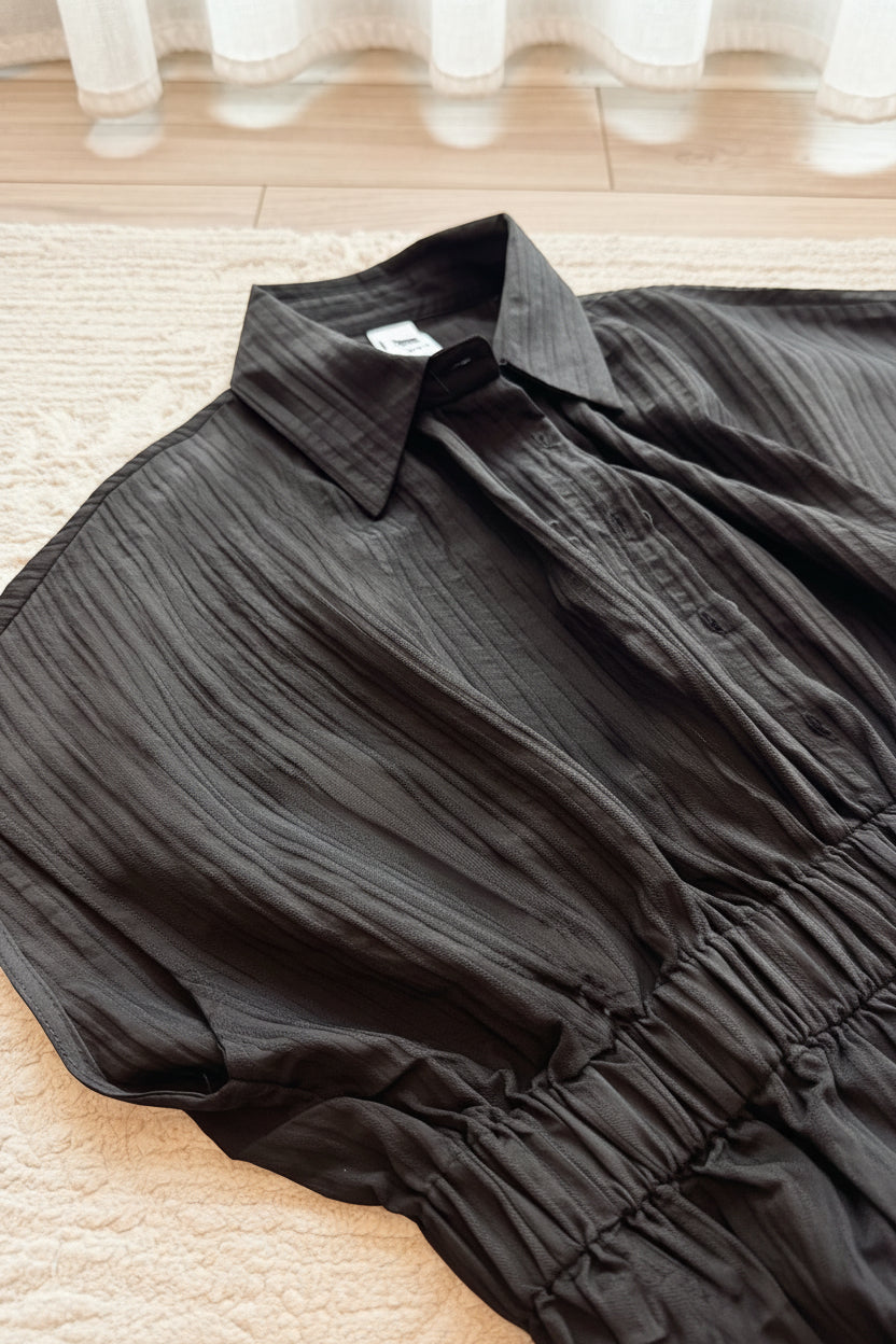 新品/設計款/不規則抓腰包袖襯衫6225