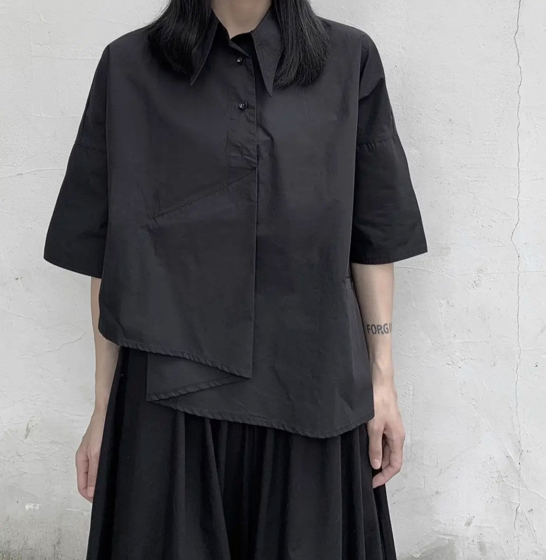 經典款|燕尾領套頭短袖寬鬆顯瘦襯衫