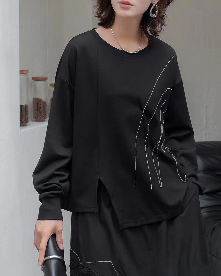 褶皺不規則車線寬鬆薄T恤