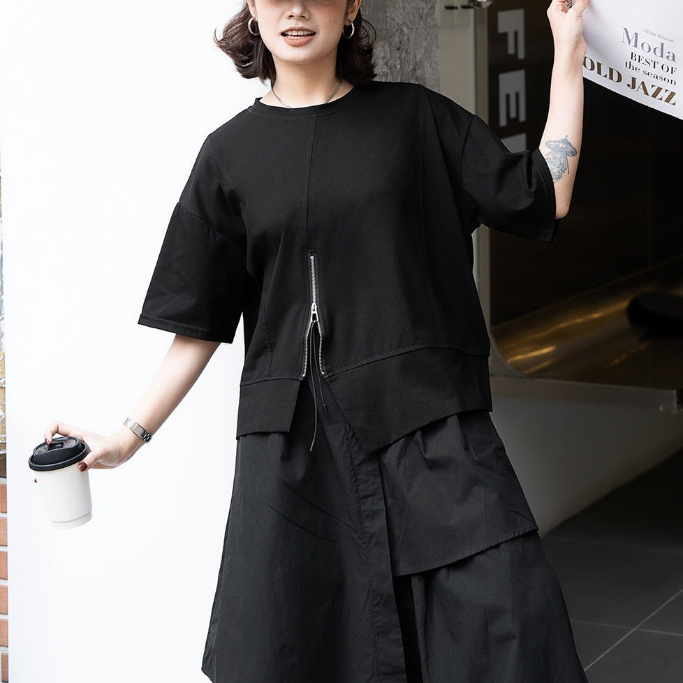 經典設計款/ 拉鏈開岔拼接上衣 四色