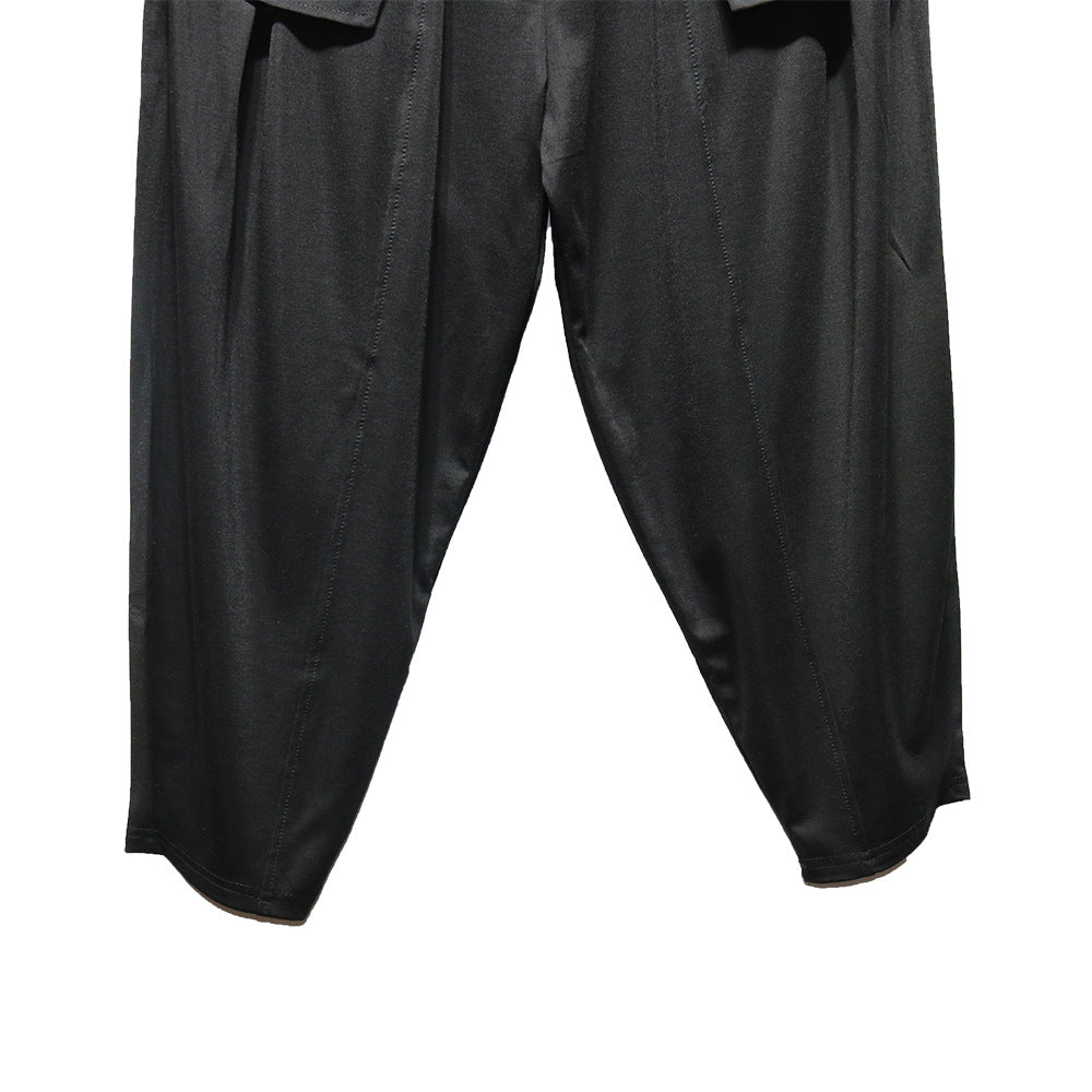 雙口袋裝飾寬垮軟質夏季薄款九分老爹褲