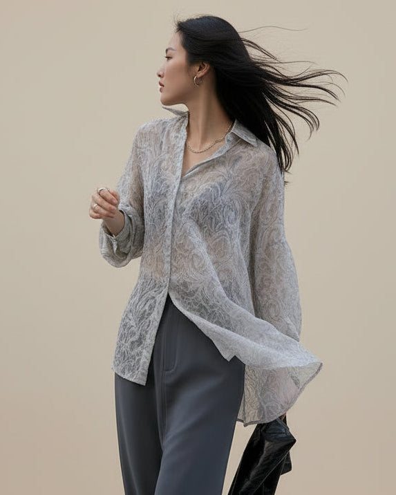 高級感微透別緻壓花防曬襯衫