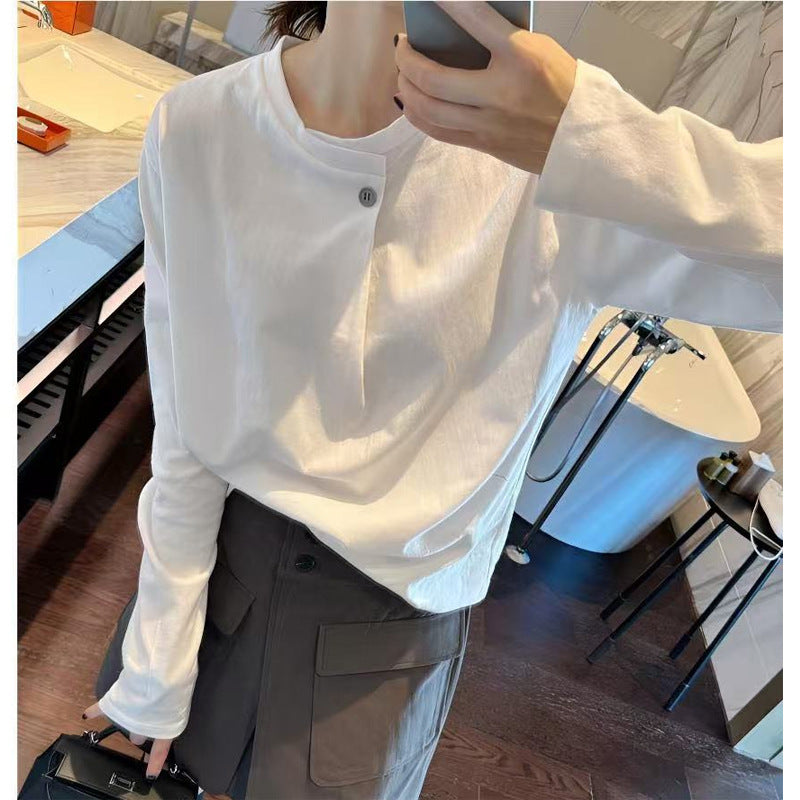 春季韓版一粒扣簡約長袖T卹
