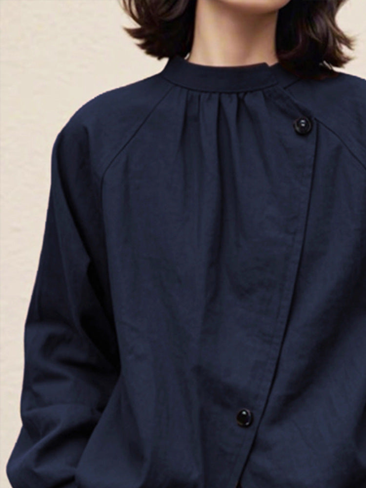 藏青色日式設計款文青襯衫