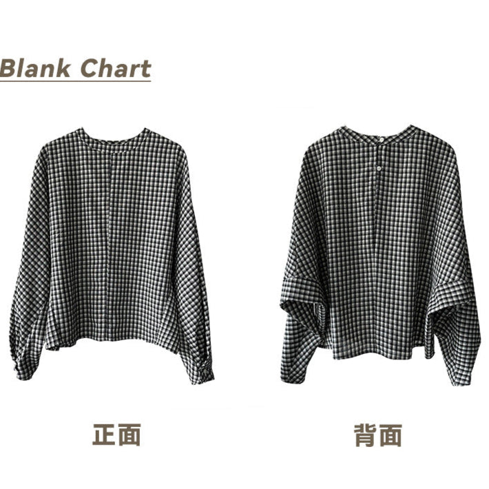 秋季新款/ 日系通勤蝙蝠袖格子上衣