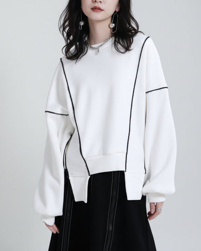 街頭風拼接內加絨保暖衛衣