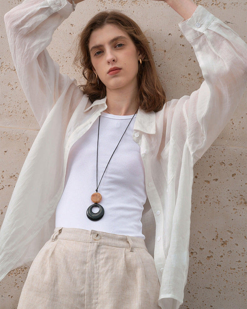 100%亞麻透膚紗防曬日常通勤襯衫『不退不換』