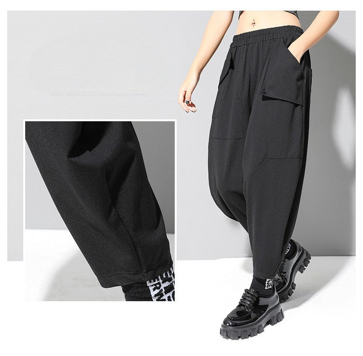 秋冬寬鬆彈力錐形九分哈倫褲8843