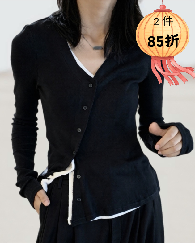 假兩件斜門襟設計款T恤