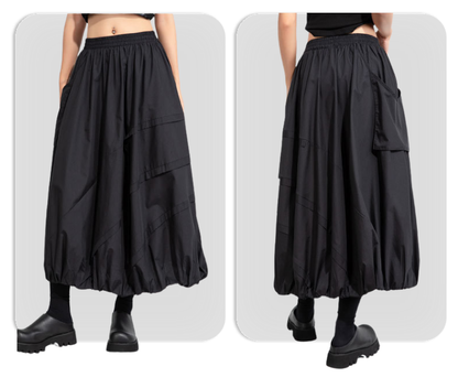 秋季設計款外掛口袋造型花苞裙