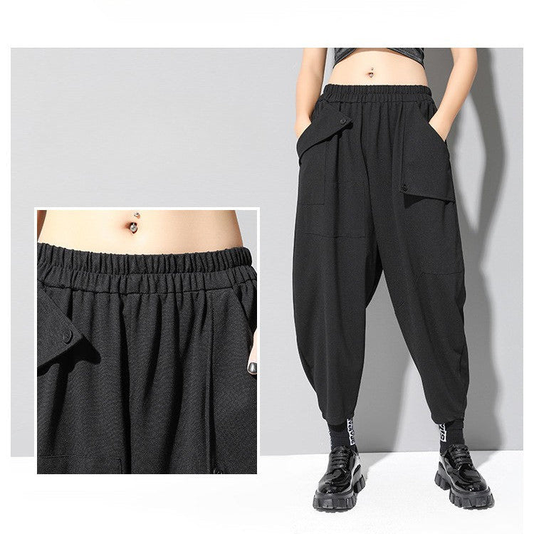 秋冬寬鬆彈力錐形九分哈倫褲8843