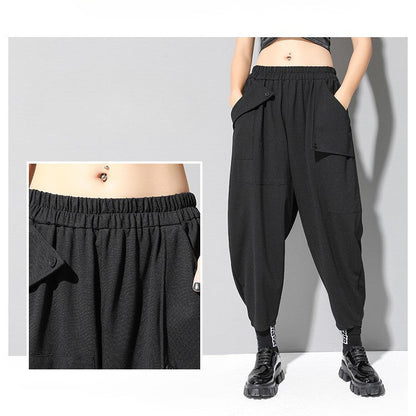 秋冬寬鬆彈力錐形九分哈倫褲8843