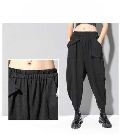 秋冬寬鬆彈力錐形九分哈倫褲8843