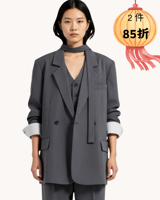 酷甜風後開叉造型西裝外套