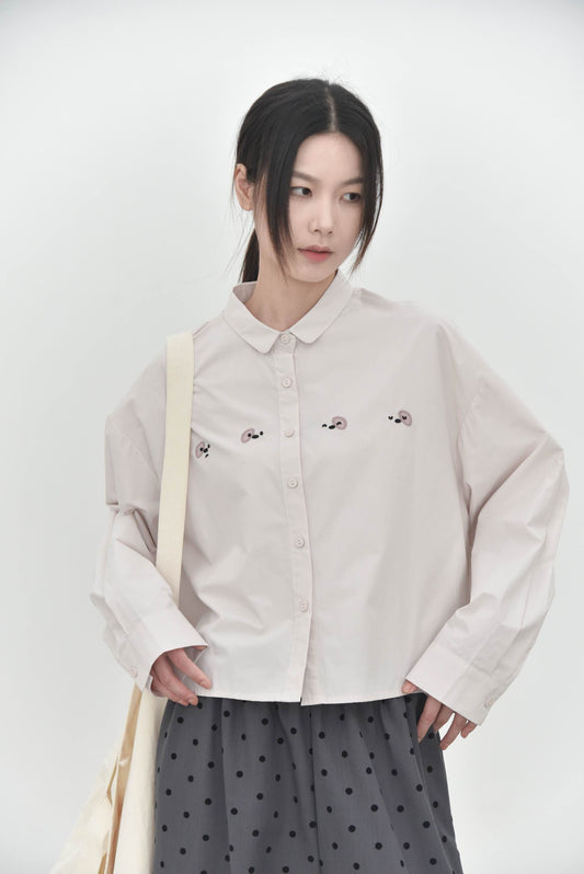 早秋 NEW/ 原來是狗狗！療癒刺繡襯衫