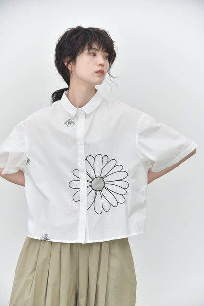 2025夏季新款/ 雛菊正流行！五分袖印花襯衫
