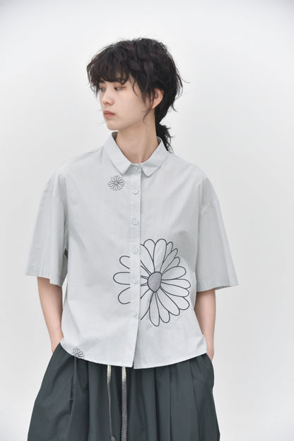 2025夏季新款/ 雛菊正流行！五分袖印花襯衫