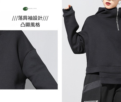 設計款加絨保暖連帽短衛衣