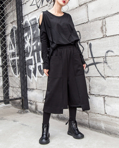 秋季直筒造型大口袋七分褲1010