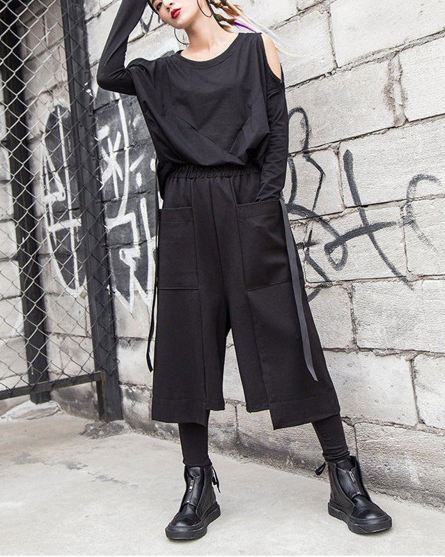 秋季直筒造型大口袋七分褲1010