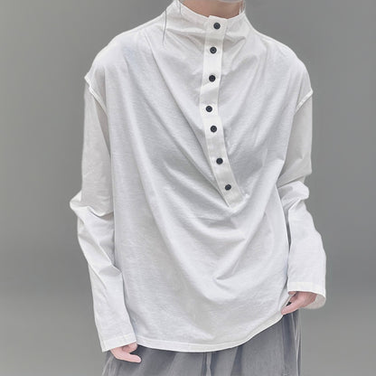 歪斜釦設計款半高領上衣