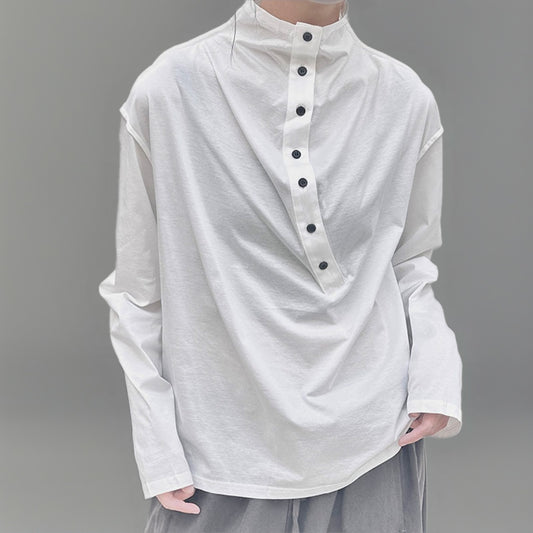 歪斜釦設計款半高領上衣