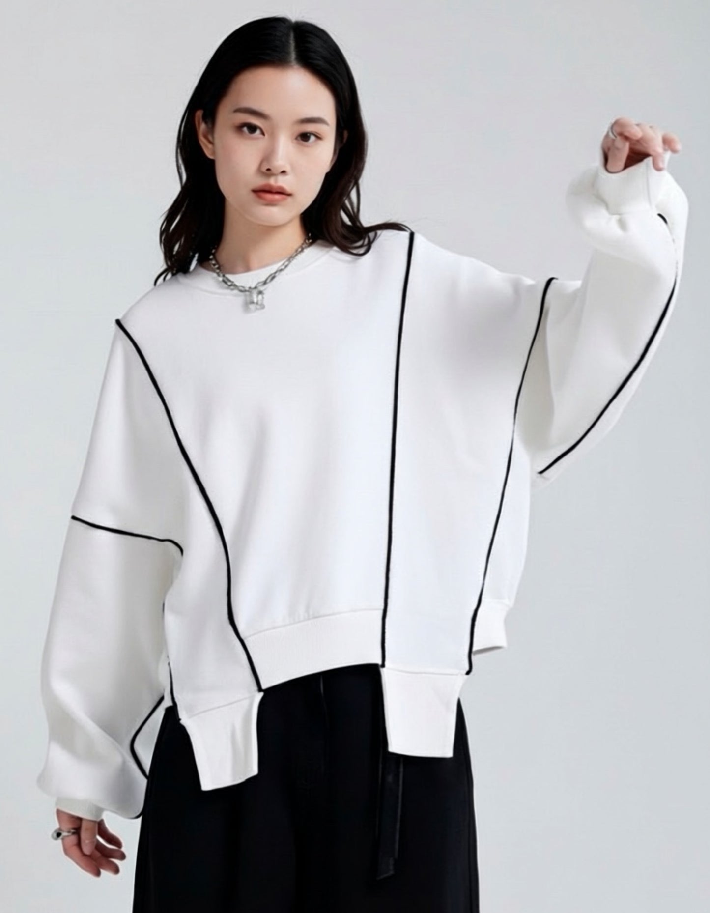 街頭風拼接內加絨保暖衛衣