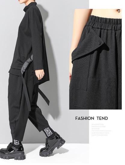 秋冬寬鬆彈力錐形九分哈倫褲8843