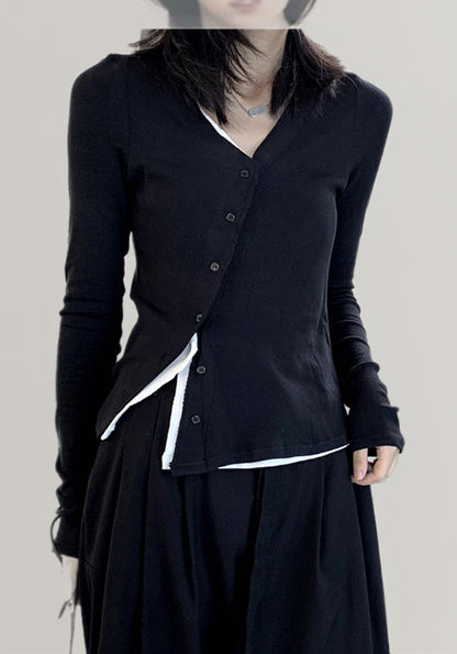 假兩件斜門襟設計款T恤