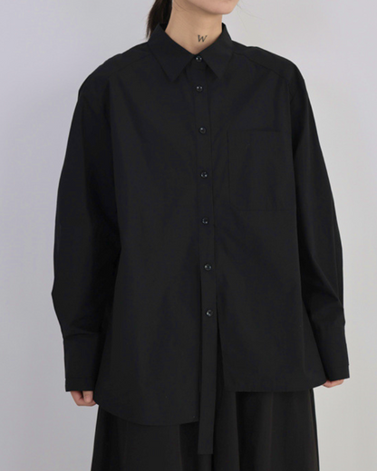 解構不對稱門襟設計款襯衫-黑白