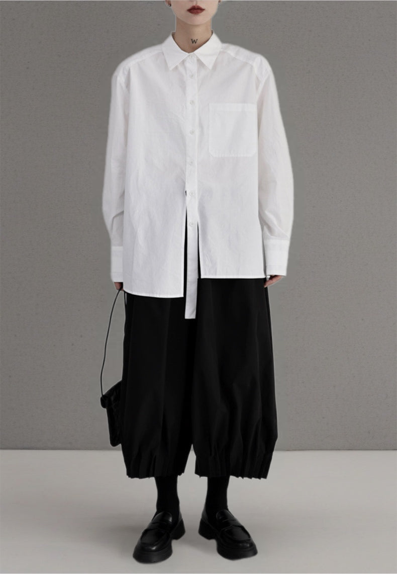 解構不對稱門襟設計款襯衫-黑白