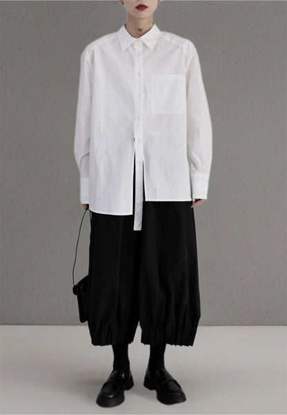 解構不對稱門襟設計款襯衫-黑白