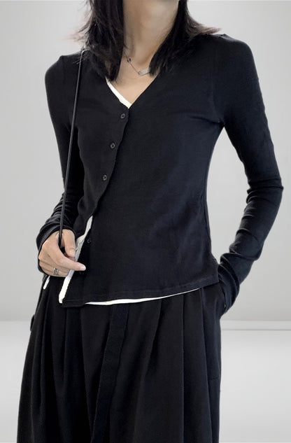 假兩件斜門襟設計款T恤