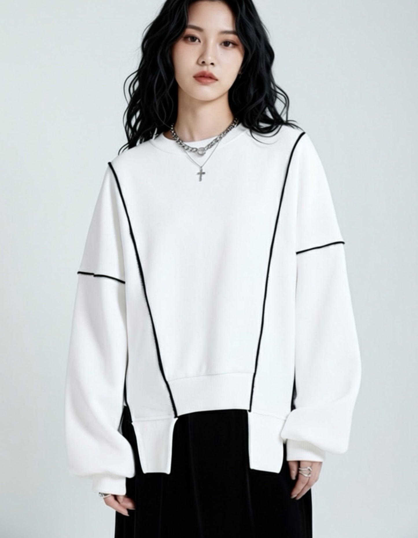 街頭風拼接內加絨保暖衛衣