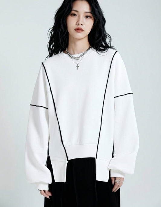 街頭風拼接內加絨保暖衛衣