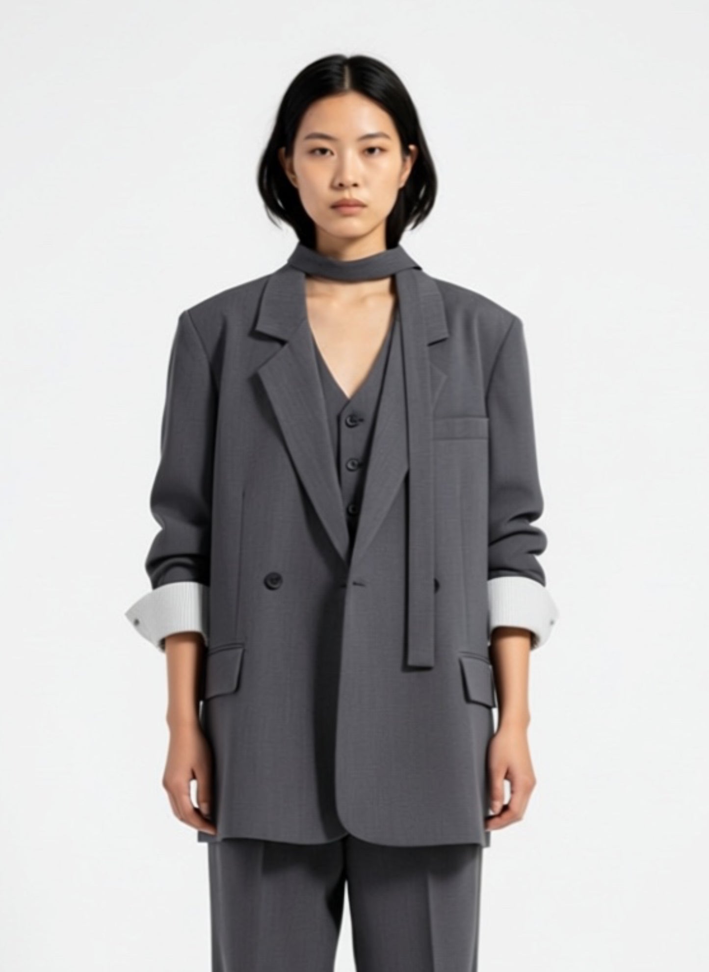 酷甜風後開叉造型西裝外套