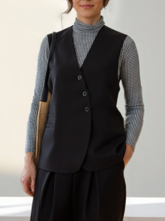 秋季百搭小Ｖ領中長版西裝背心