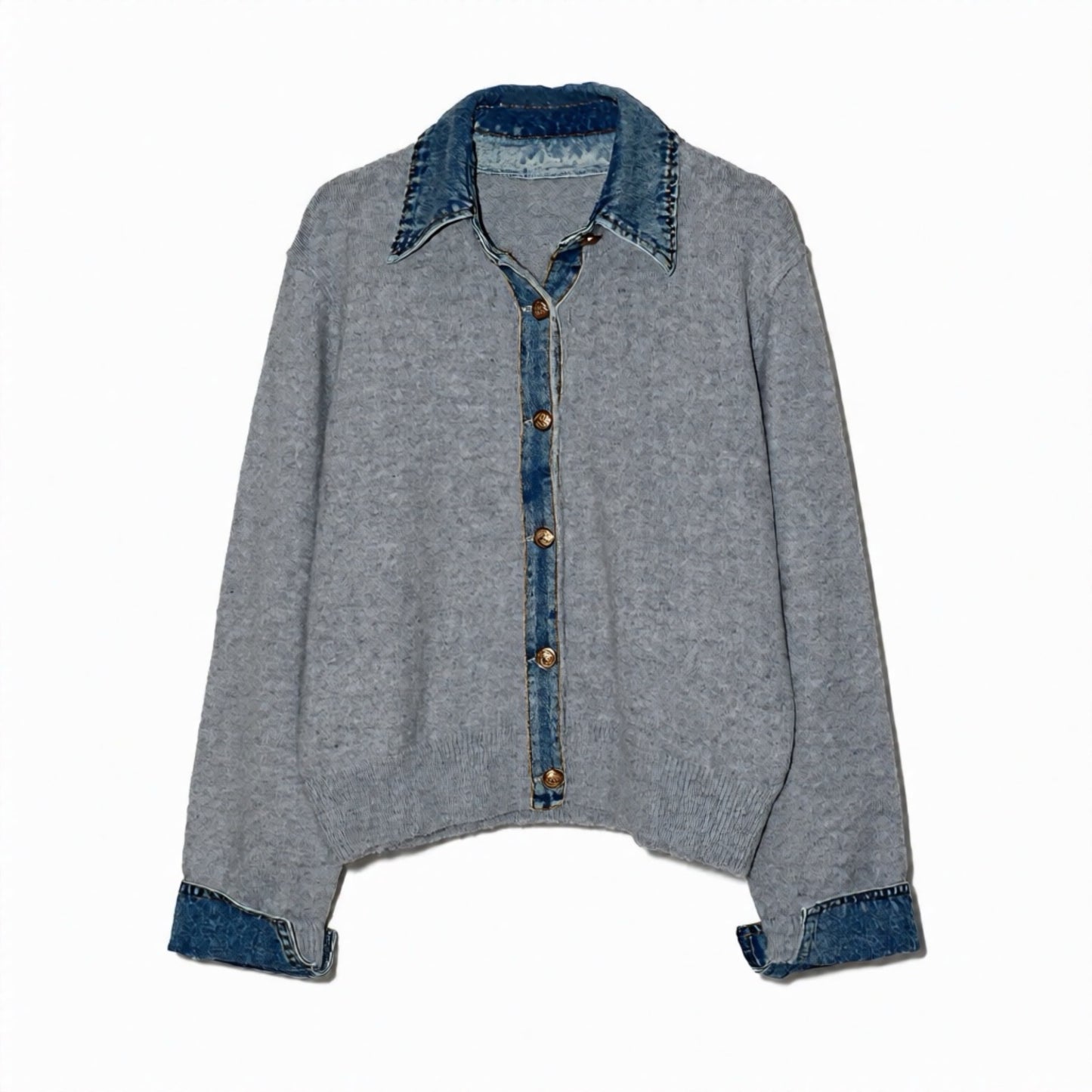 城市風格牛仔領毛衣外套