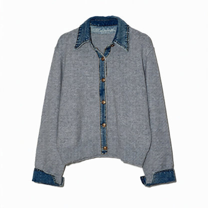 城市風格牛仔領毛衣外套