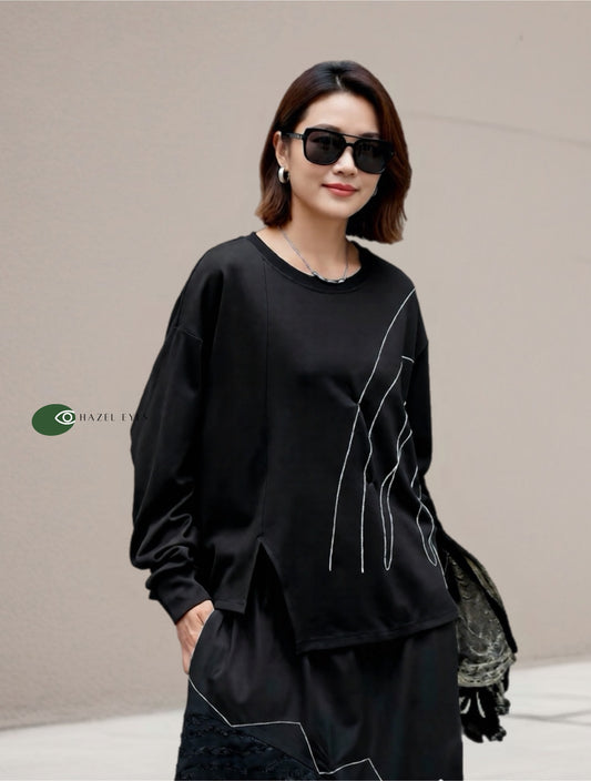 褶皺不規則車線寬鬆薄T恤