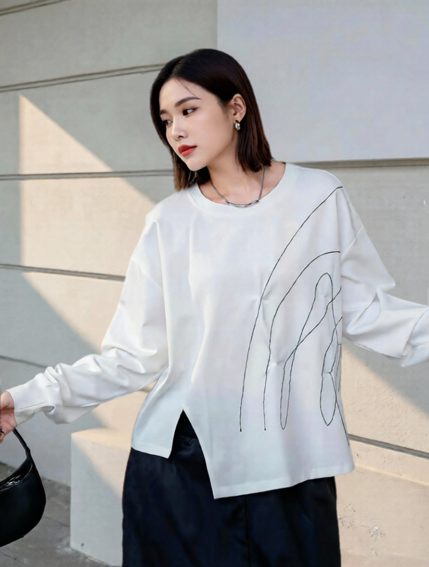 褶皺不規則車線寬鬆薄T恤