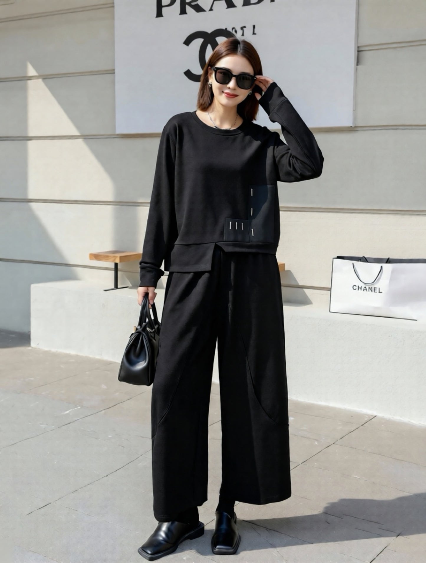 拼貼ins風顯瘦薄長袖上衣