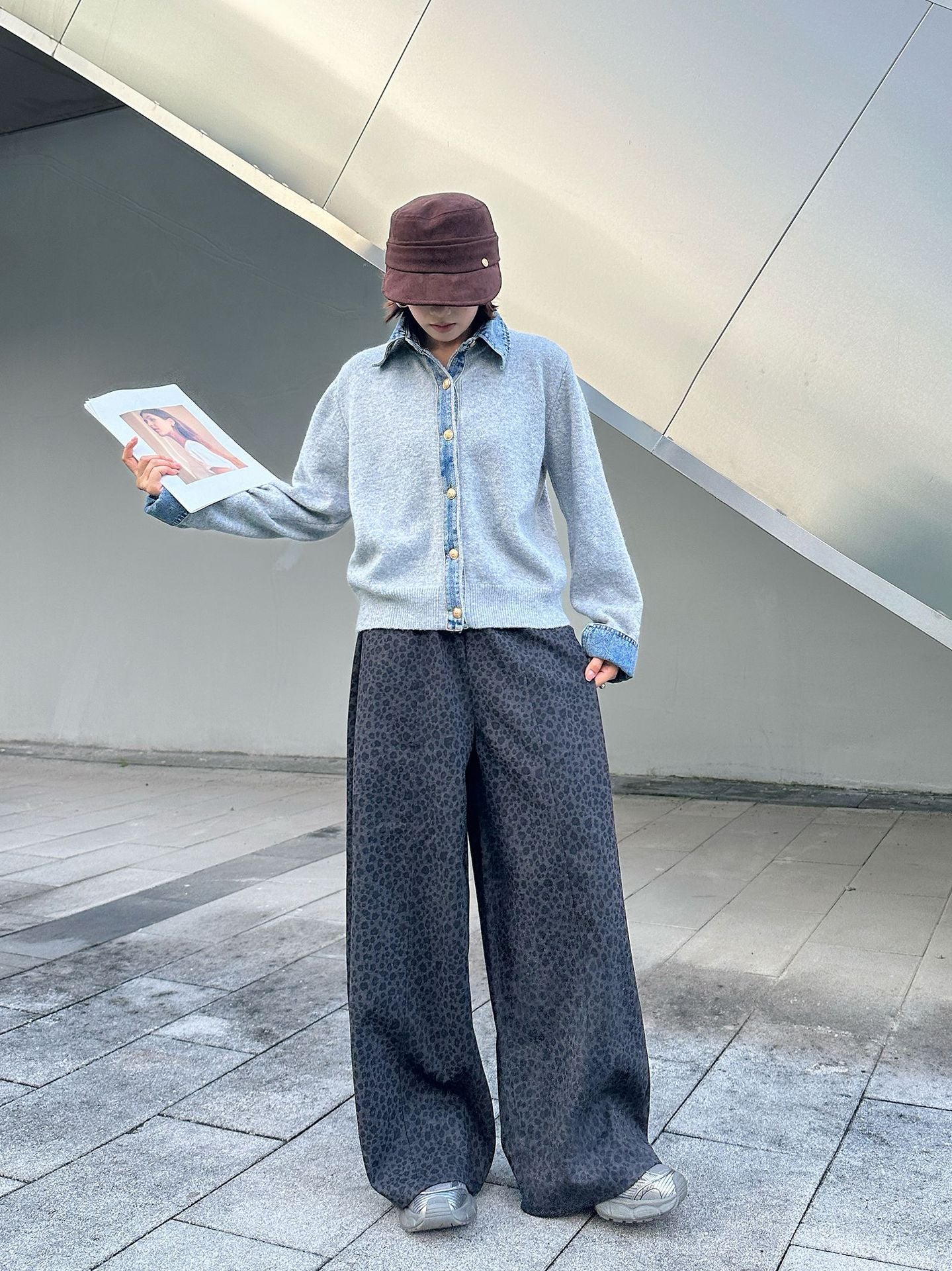 街頭風小豹紋垂墜寬褲