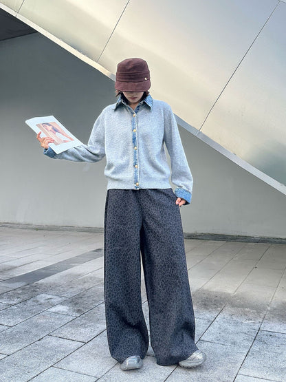 街頭風小豹紋垂墜寬褲