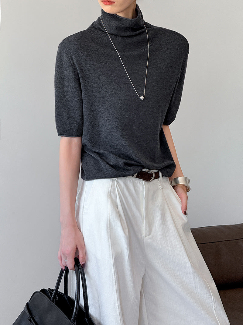 五分袖半高領百搭寬鬆上衣-五色