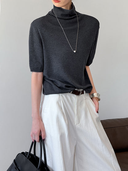 五分袖半高領百搭寬鬆上衣-五色