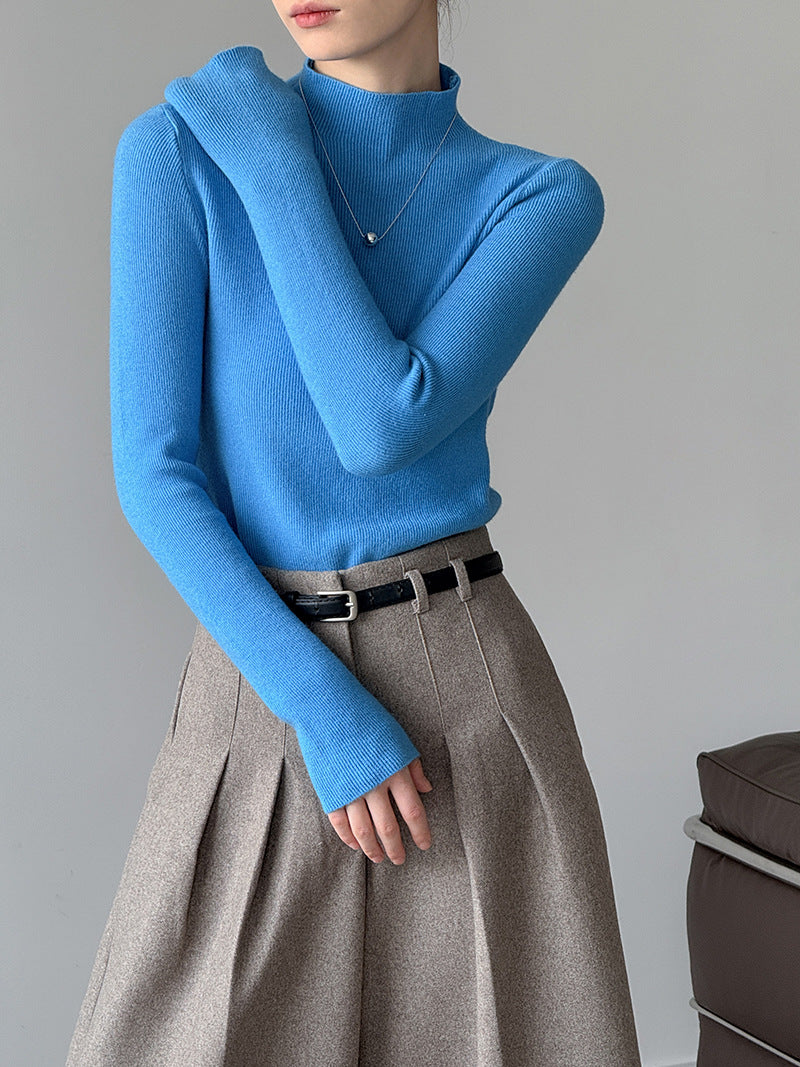 小高領修身毛衣打底上衣-三色