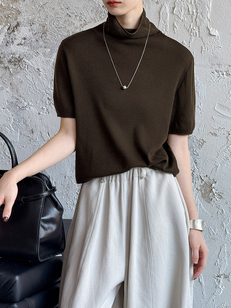 五分袖半高領百搭寬鬆上衣-五色