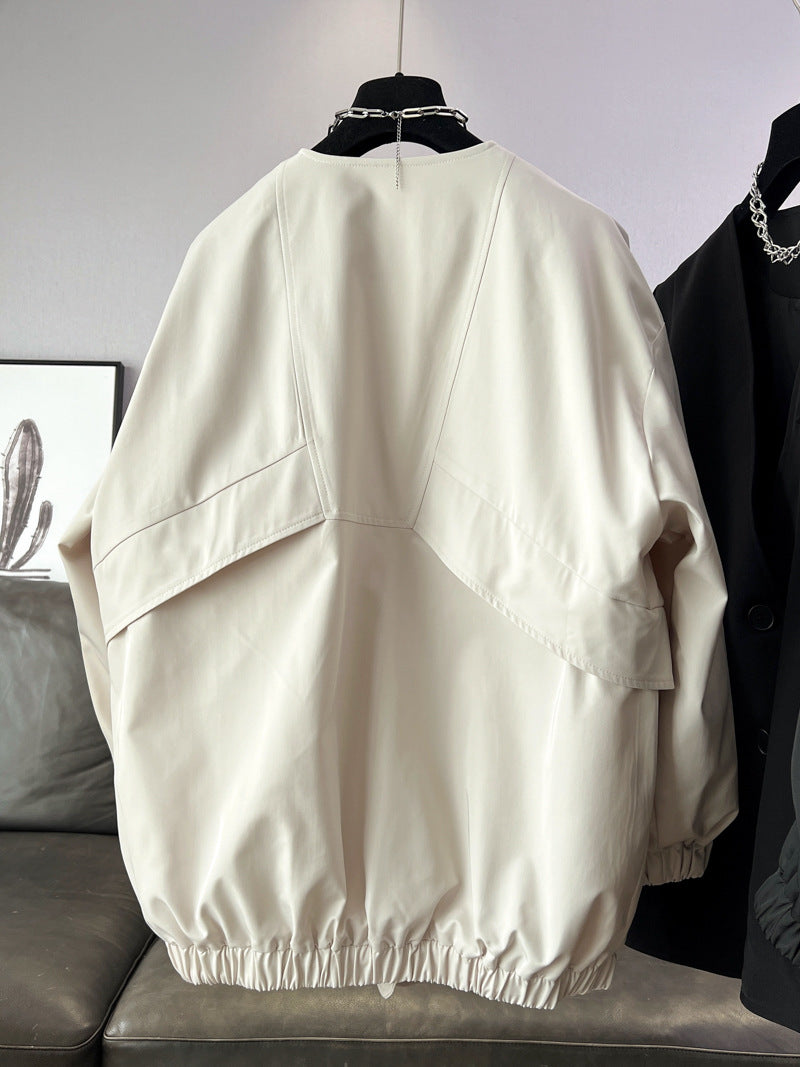 時尚設計V領寬鬆外套中版風衣